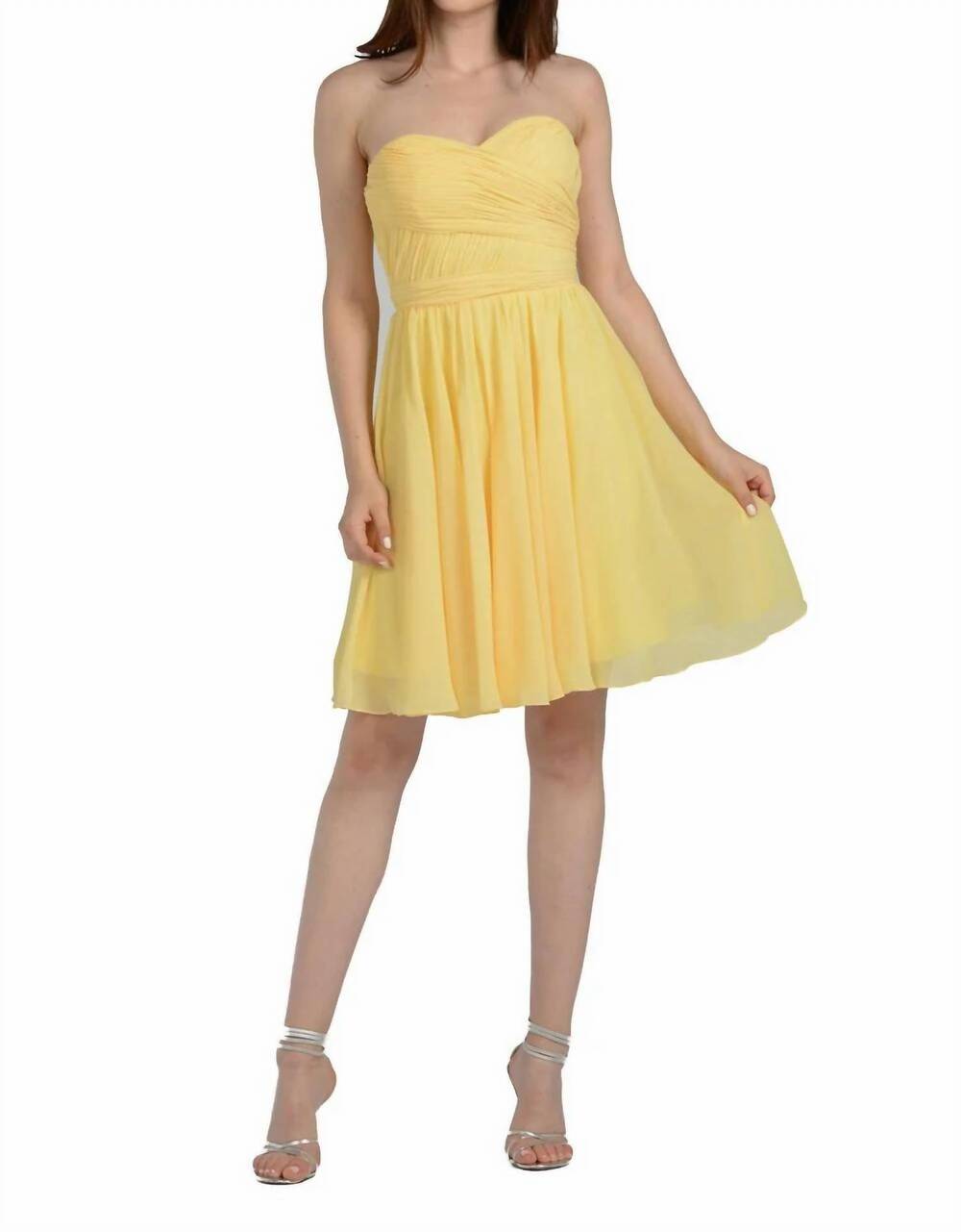 NEW POLY USA ruched short strapless sweetheart dress in yellow
